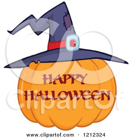 Cartoon of a Happy Halloween Greeting Pumpkin with a Witch Hat - Royalty Free Vector Clipart by Hit Toon