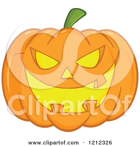 Cartoon of a Grinning Evil Jackolantern Halloween Pumpkin - Royalty Free Vector Clipart by Hit Toon