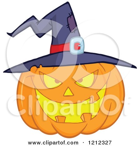 Cartoon of a Halloween Jackolantern Pumkin Wearing a Witch Hat - Royalty Free Vector Clipart by Hit Toon