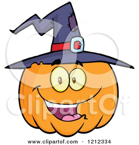 Cartoon of a Happy Smiling Halloween Pumpkin Wearing a Witch Hat - Royalty Free Vector Clipart by Hit Toon