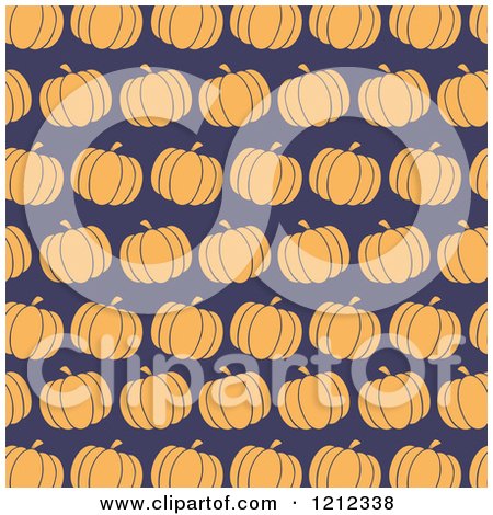 Clipart of a Seamless Pattern of Orange Pumpkins over Dark Blue - Royalty Free Vector Illustration by Hit Toon