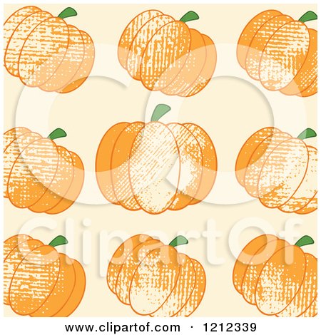 Clipart of a Pattern of Grungy Pumpkins over Pastel - Royalty Free Vector Illustration by Hit Toon