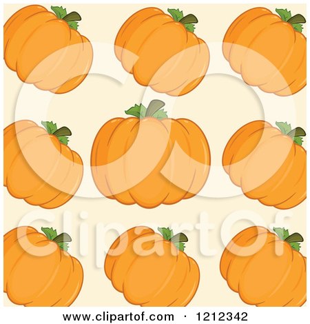 Clipart of a Pattern of Orange Pumpkins over Pastel - Royalty Free Vector Illustration by Hit Toon