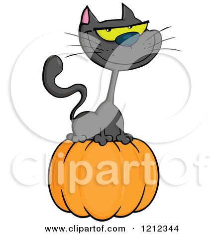 Cartoon of a Black Halloween Cat on a Pumpkin - Royalty Free Vector Clipart by Hit Toon
