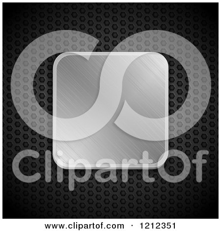 Clipart of a 3d Brushed Silver Tile on Perforated Black Metal - Royalty Free Vector Illustration by elaineitalia
