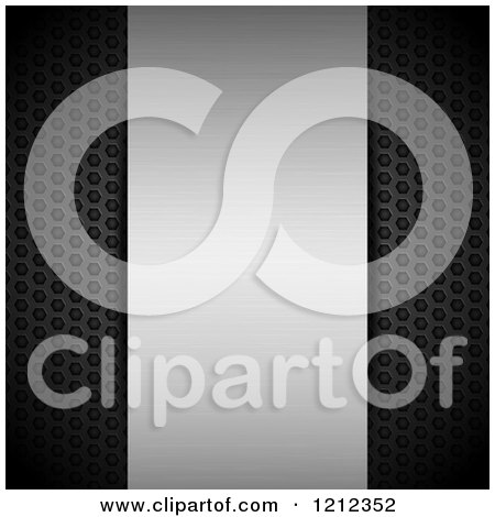 Clipart of a 3d Brushed Silver Panel over Black Perforated Metal - Royalty Free Vector Illustration by elaineitalia