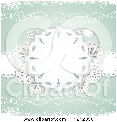 Clipart of Paper Snowflakes and Waves over Pastel Green - Royalty Free Vector Illustration by elaineitalia
