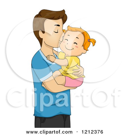 Cartoon of a Father Holding His Toddler Daughter and Kissing Her on the Cheek - Royalty Free Vector Clipart by BNP Design Studio