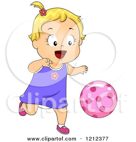 Cartoon of a Happy Blond Toddler Girl Chasing a Ball - Royalty Free Vector Clipart by BNP Design Studio