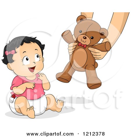 Cartoon of a Happy Blond Toddler Girl Receiving a Teddy Bear - Royalty Free Vector Clipart by BNP Design Studio