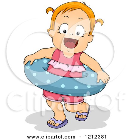 Cartoon of a Happy Blond Toddler Girl with an Inner Tube - Royalty Free Vector Clipart by BNP Design Studio