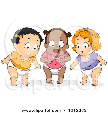 Cartoon of Diverse Baby Girls Looking down with Awe - Royalty Free Vector Clipart by BNP Design Studio