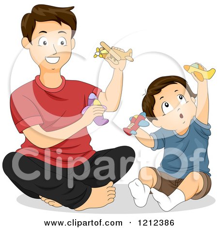 Cartoon of a Father And Son Playing With Toy Planes - Royalty Free Vector Clipart by BNP Design Studio