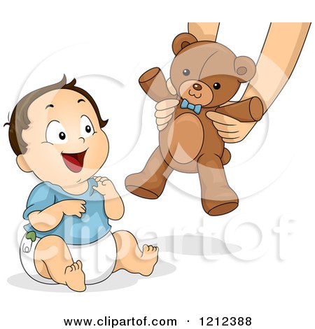 Cartoon of a Happy Toddler Boy Receiving a Teddy Bear - Royalty Free Vector Clipart by BNP Design Studio