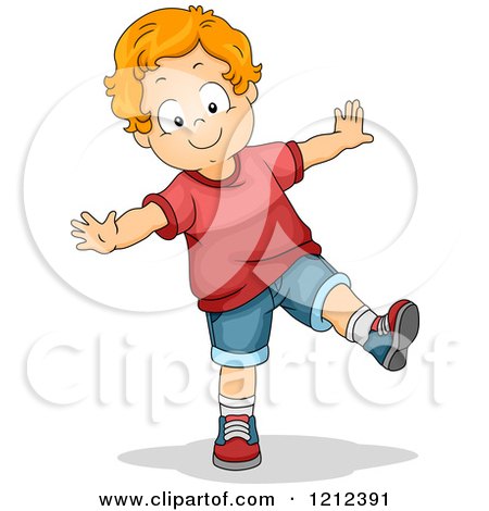 Cartoon of a Red Haired Toddler Boy Trying to Balance and Walk - Royalty Free Vector Clipart by BNP Design Studio