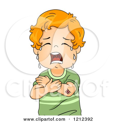 Cartoon of a Red Haired Toddler Boy Crying over a Scratch - Royalty Free Vector Clipart by BNP Design Studio
