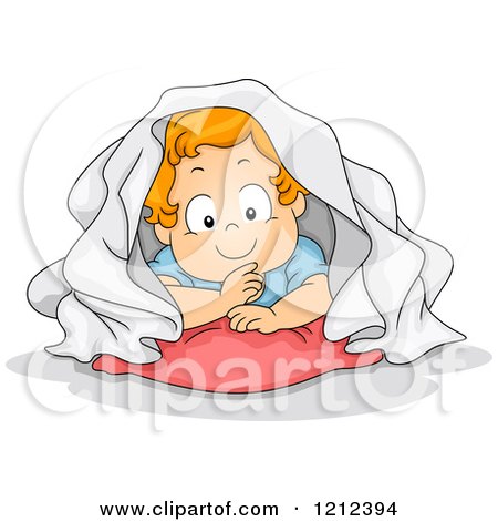 Cartoon of a Toddler Boy Hiding Under a Blanket - Royalty Free Vector Clipart by BNP Design Studio