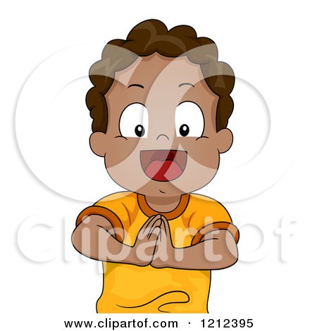 Cartoon of a Happy Black Toddler Boy Holding His Hands Together - Royalty Free Vector Clipart by BNP Design Studio