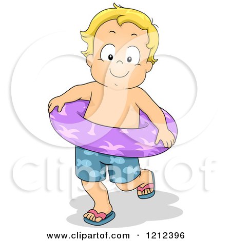 Cartoon of a Blond Toddler Boy in Swim Trunks and an Inner Tube - Royalty Free Vector Clipart by BNP Design Studio