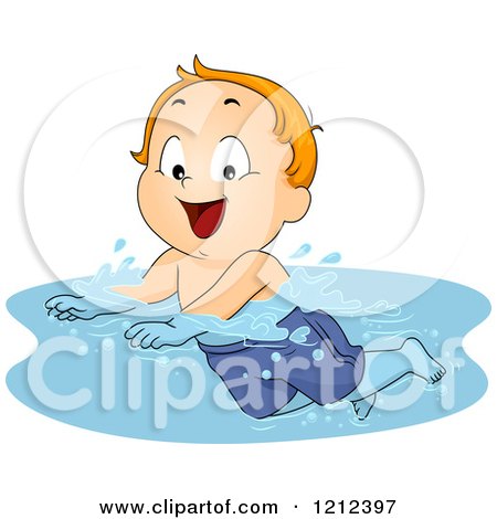 Cartoon of a Happy Red Haired Toddler Boy Swimming - Royalty Free Vector Clipart by BNP Design Studio