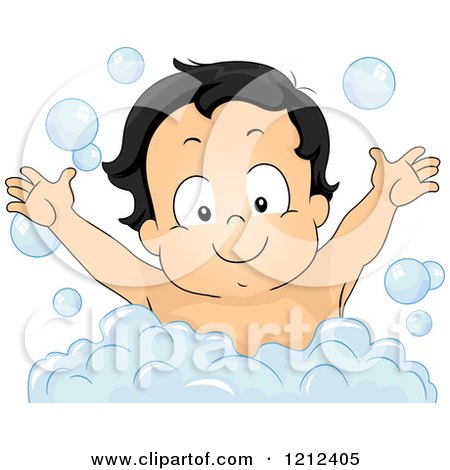 Cartoon of a Happy Toddler Boy in a Bubble Bath - Royalty Free Vector Clipart by BNP Design Studio