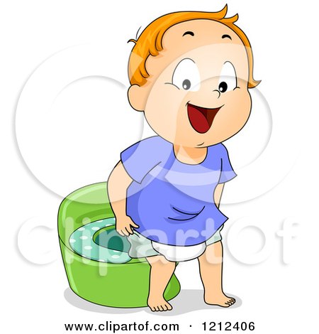 Cartoon of a Boy Standing by a Potty Training Device - Royalty Free Vector Clipart by BNP Design Studio