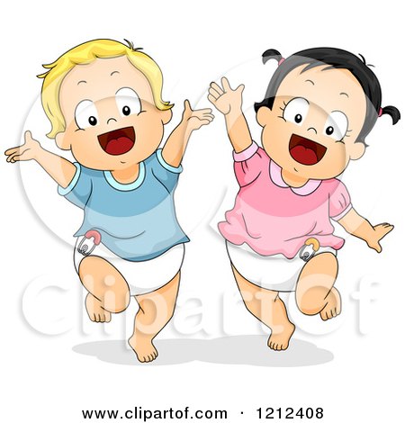 Cartoon of a Happy Toddler Boy and Girl Jumping - Royalty Free Vector Clipart by BNP Design Studio