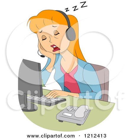 Cartoon of a Sleeping Female Customer Service Call Center Representative - Royalty Free Vector Clipart by BNP Design Studio