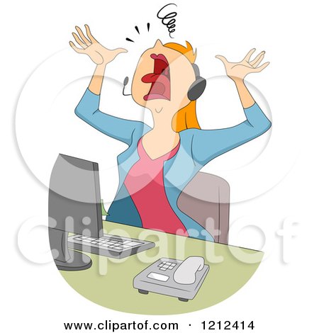 Cartoon of a Stressed Female Customer Service Call Center Representative - Royalty Free Vector Clipart by BNP Design Studio