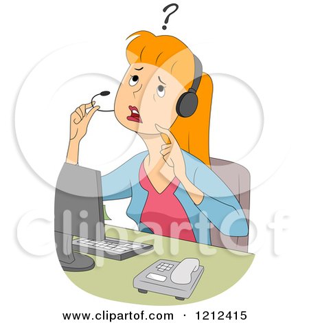 Cartoon of a Confused Female Customer Service Call Center Representative - Royalty Free Vector Clipart by BNP Design Studio