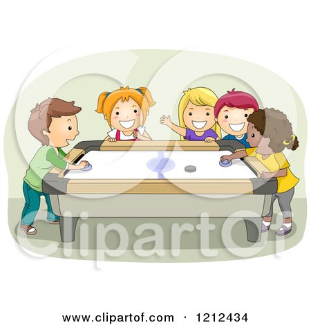 Cartoon of a Group of Happy Kids Playing Air Hockey - Royalty Free Vector Clipart by BNP Design Studio
