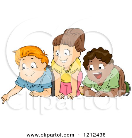Cartoon of Excited Diverse Children Looking down - Royalty Free Vector Clipart by BNP Design Studio