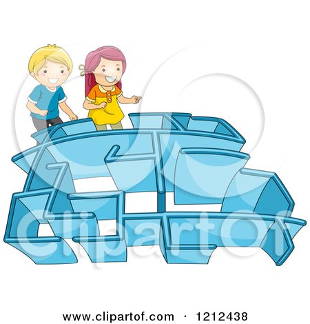 Cartoon of a Boy and Girl Entering a Maze - Royalty Free Vector Clipart by BNP Design Studio