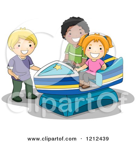 Cartoon of Happy Children Playing on a Motor Boat Ride - Royalty Free Vector Clipart by BNP Design Studio
