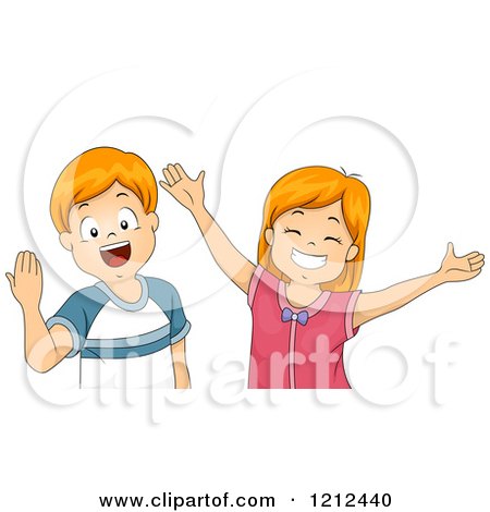 Cartoon of Happy Red Haired Children Welcoming and Wanting Hugs - Royalty Free Vector Clipart by BNP Design Studio