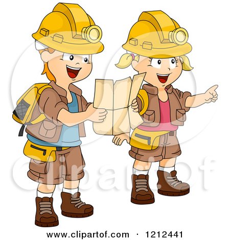 Cartoon of a Boy and Girl in Adventure Girl, Following a Map - Royalty Free Vector Clipart by BNP Design Studio