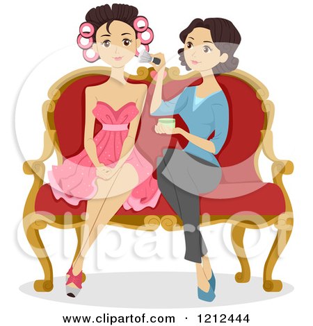 Cartoon of a Woman Applying Makeup on a Beautiful Girl on Prom Night - Royalty Free Vector Clipart by BNP Design Studio