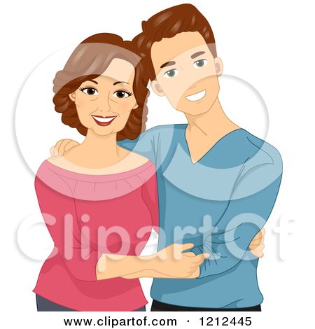 Cartoon of a Happy Young Caucasian Man and His Mother - Royalty Free Vector Clipart by BNP Design Studio