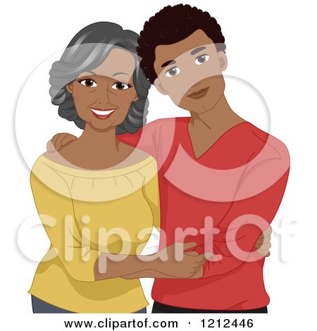 Cartoon of a Happy Young African American Man and His Mother - Royalty Free Vector Clipart by BNP Design Studio