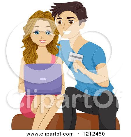 Cartoon of a Happy Young Couple Using a Laptop and Shopping Online - Royalty Free Vector Clipart by BNP Design Studio