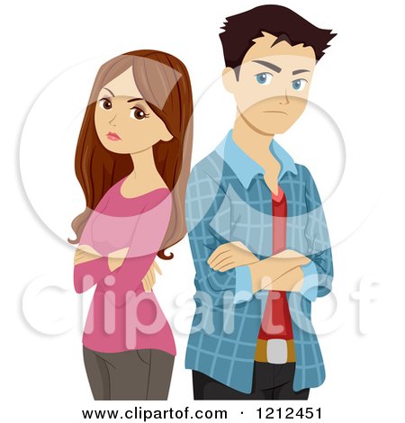 Cartoon of an Angry Teenage Couple Standing Back to Back with Folded Arms - Royalty Free Vector Clipart by BNP Design Studio