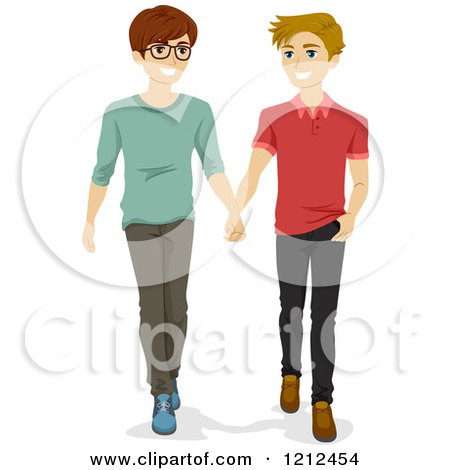 Cartoon of Young Gay Men Walking and Holding Hands - Royalty Free Vector Clipart by BNP Design Studio