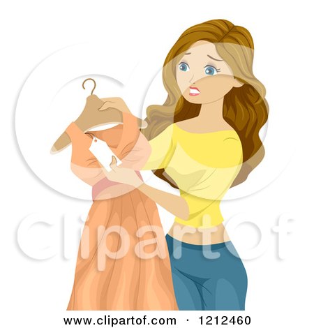 Cartoon of a Teen Girl Looking at a Price Tag on a Dress - Royalty Free Vector Clipart by BNP Design Studio