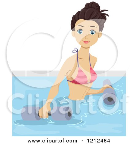 Cartoon of a Woman Working out with Weights in a Swimming Pool - Royalty Free Vector Clipart by BNP Design Studio