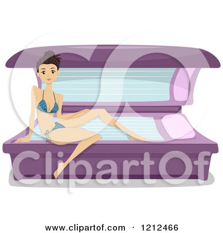 Cartoon of a Woman Sitting on a Tanning Bed - Royalty Free Vector Clipart by BNP Design Studio