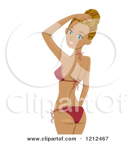 Cartoon of a Very Tan Woman Looking Back and Wearing a Bikini - Royalty Free Vector Clipart by BNP Design Studio