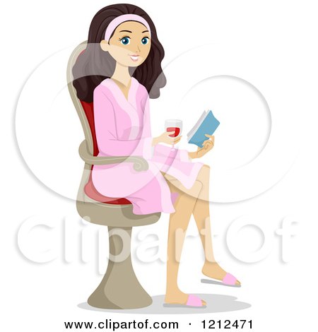 Cartoon of a Woman Reading and Drinking at the Spa - Royalty Free Vector Clipart by BNP Design Studio