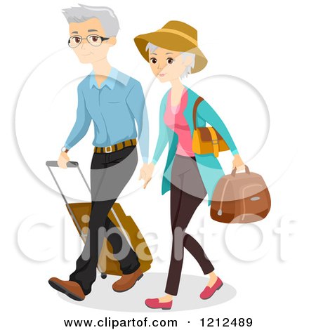 Cartoon of a Senior Couple Traveling with Luggage - Royalty Free Vector Clipart by BNP Design Studio