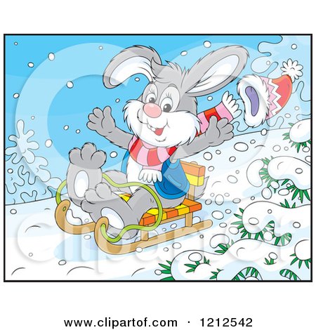 Cartoon of a Rabbit Sledding Downhill - Royalty Free Vector Clipart by Alex Bannykh
