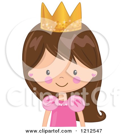 Cartoon of a Cute Brunette Princess Girl from the Belly up - Royalty Free Vector Clipart by peachidesigns